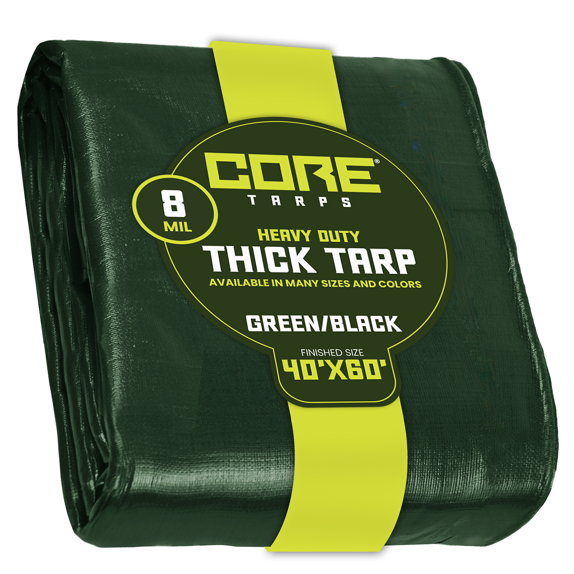 Core Tarps Heavy Duty Tarp Cover — 40ft. x 60ft., 8 Mil, Waterproof, UV Resistant, Rip and Tear Proof, Reinforced Edges, Green/Black, Model# CT-403-40X60